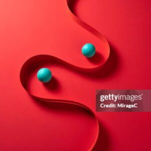 Curved Paper Stripe and Spheres on Red Colored Background. Curved Paper Stripe and Spheres on Red Colored Background.